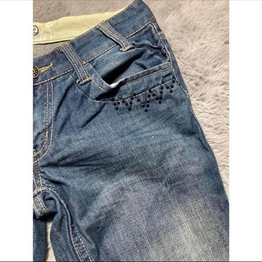 Y2k I.P.Z low rise dark wash bootcut jeans with black rhinestones - Picture 3 of 4
